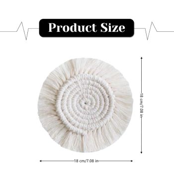 4 PCS Boho Coasters for Drinks Absorbent, Cotton Coasters for Wooden Table Round Drink Coaster Set with Tassels Housewarming Gift Bar Coffee Table Office Desk Decor
