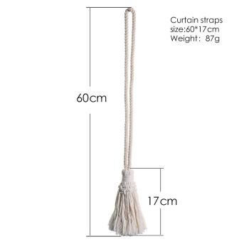 4pcs Curtain Ties, Boho Curtain Tiebacks, Cotton Rope Hand Woven Curtain Ties,Curtain Tie Backs for Home Office Living Room Bedroom Decor (white)
