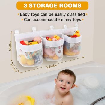 2pcs Bath Tub Toy Storage Organizer, Bathtub Toys Storage, Baby Bath Toy Organizer for Tub, Kids Toy Net Storage, Shower Basket Accessories Bath Toys Holder for Tub (White)
