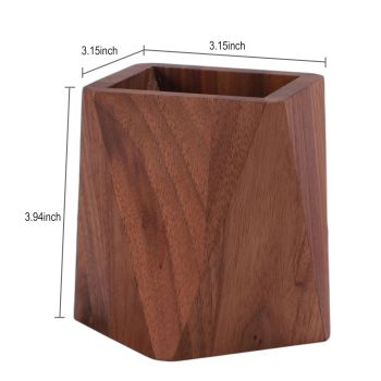 Black Walnut Wooden Pencil Box, Multiple-Use Desk Writing Stationary Organizer Wood Pen Holder Cups Office School Supplies Storage (Prismatic Shape)
