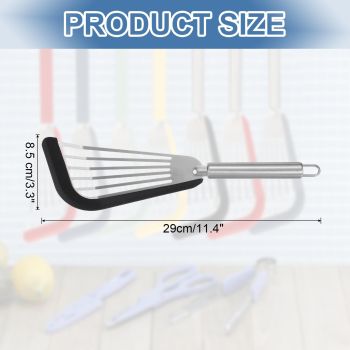 Stainless Steel Fish Turner with Silicone Tip – Nonstick, Heat-Resistant, Flexible Spatula for Delicate Foods – Ergonomic Handle, Dishwasher（ black edging）