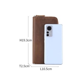 Genuine Leather anti-theft  Long Wallet for Men with Zipper Blocking Vintage Bifold Purse, Clutch Bag, Handbag, Checkbook, Cash  brown