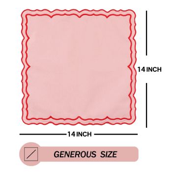 Scalloped Embroidery Cloth Napkins Set of 4  Cotton Napkins for Potluck Party Wedding Table Decor (Square Pink )