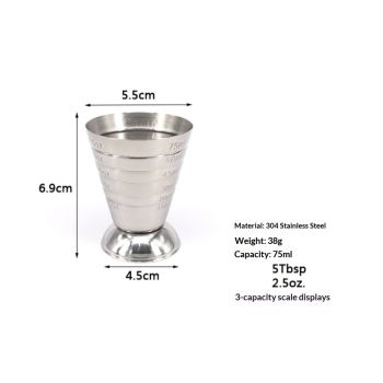 Stainless steel magic measuring cup 304 mixing measuring cup ounce cup measuring spoon 75ml multifunctional cocktail glass