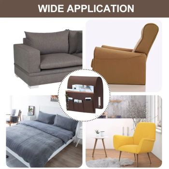 Sofa Armrest Organizer Non-Slip Bedside Armchair Caddy Storage Basket Bag Slip Resistant Couch Remote Control Holder Storage Bag for Cellphone,Tablet,Magazines,Glasses(Brown)