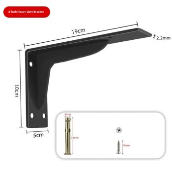 Shelf Brackets Heavy Duty, 8 inches Industrial Steel L Countertop Support  Load Capacity Black Metal Brackets for Shelves DIY Triangle(2Pcs)