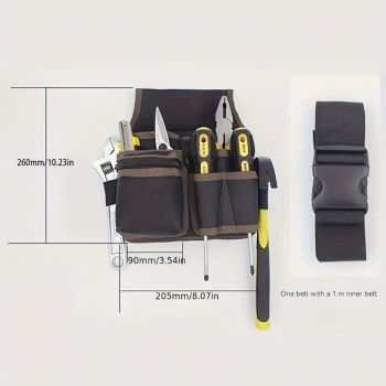 Multifunctional Tool Storage Bag - Tool Bags Roll Up, Oxford Cloth Multi-Pocket Organizer for Electrician, Automotive and Gardening Tools, Adjustable Waist Bag(Brown)