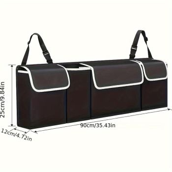 Car Trunk Organizer, Backseat Hanging Large Storage with Adjustable Straps, Waterproof Collapsible Cargo Bag with 4 Pockets, (Black)