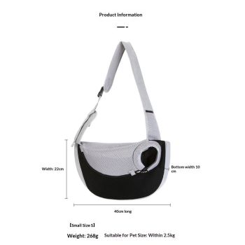 Hand Free Drawstring Dog  with Adjustable Strap, Breathable Mesh Travel Safe Puppy Sling Bag Carrier, Crossbody Satchel Dog Purse with Pocket for Outdoor Dogs Cats（Black with white S）