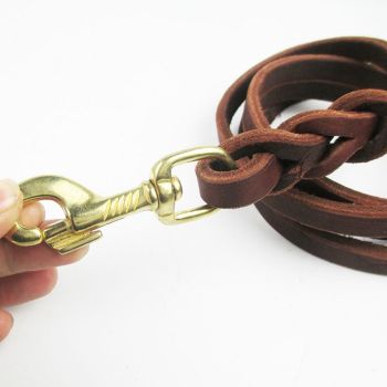 Dog Cowhide Traction Rope Head Layer Cowhide Small, Medium, and Large Dogs German Shepherd Dog Chain Genuine Leather Dog Traction Rope (red brown+copper hook 2.85M * 1.2CM)