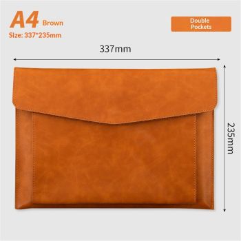 1 Piece PU Leather Envelope File Folders A4 Paper Document Filing Envelope Document Organizer Leather Portfolio Folder Holder (Brown)