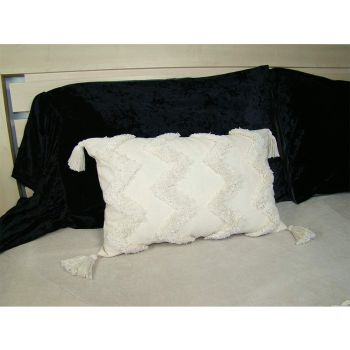 Boho Woven Tufted Pillowcase,Tassels Zigzag Lines Tribal Pattern Lumbar Pillow Case Cushion Cover for Couch Bed Car, 30*50cm, （Rectangular line）