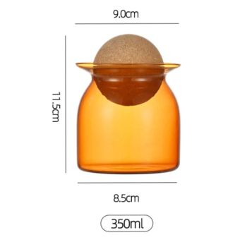 350ml Glass Storage Container with Ball Cork, Cute Decorative Organizer Bottle Canister Jar with Air Tight Wood Lid for Food, Coffee, Candy, Bathroom Apothecary Cotton Swab Qtip Holder（amber）