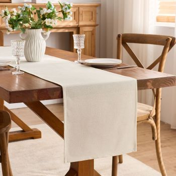 Basic Linen Style Table Runner, 30x140cmOff White, Rustic Farmhouse Creamy White Table Runners , Everyday Polyester Table Runner - Machine Washable & Easy Car