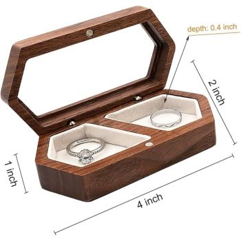 Wooden ring box, couple engagement ring box, wedding box, double slot white small jewelry box, earrings, bracelets, necklaces (white)does not include a ring