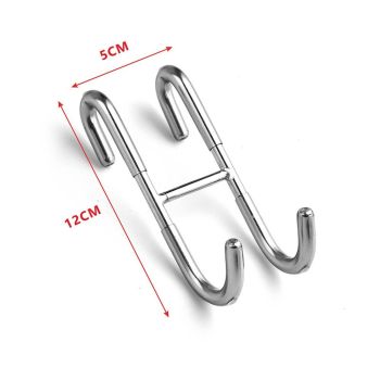 Over Shower Glass Door Hook, 2 Pack Silver 304 Stainless Steel Extended Shower Door Hooks, Bathroom Frameless Drilling-Free Hanger, Double Side Towel Hooks, for Bathing Suits,