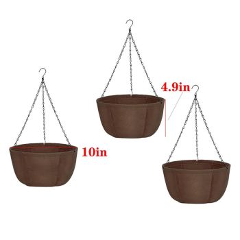 Hanging Planters for Outdoor Plants, 3 Pack 10 Inch Hanging Baskets for Plants Outdoor with Rustproof Chain, Fabric Hanging Pots for Plants, Hanging Planter for Balcony Porch Deco