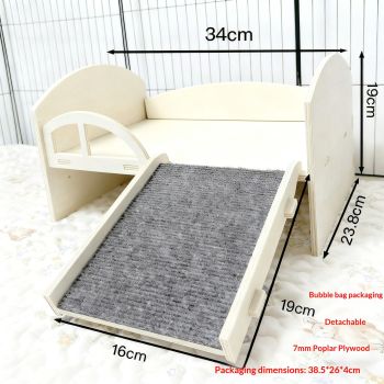 Wooden Guinea Pig Rabbit Bed with Stable Stairs & Mat Castle for Dwarf Rabbit Chinchillas Hamster Ferret for Fun（Right staircase）