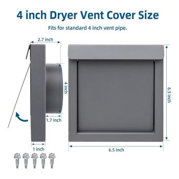 Dryer Vent Cover 4 Inch Galvanized Steel with Silicone Pad for Energy Saving Noise Reduction and Animal Proof Seal for Bathroom Exhaust Wall Vents