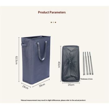 Ultra thin laundry basket, narrow laundry basket with handle, foldable, portable storage box for dirty clothes (dark gray 39*19*60)