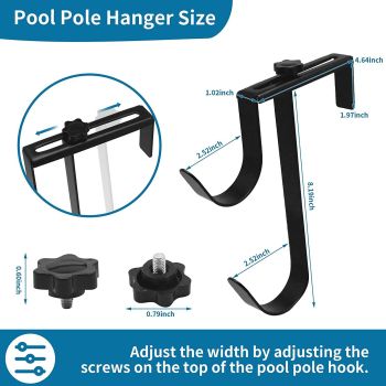 Heavy Duty Pool Pole Hangers - Adjustable Hooks for Poles, Hoses, Skimmers - Black Fence Hooks for Hanging Swimming Pool Accessories - Garden Tools (2 Pack)