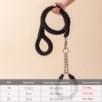 Dog collar and rope, heavy-duty nylon braided rope, sturdy dog collar, suitable for training and walking of small, medium and large dogs (black)