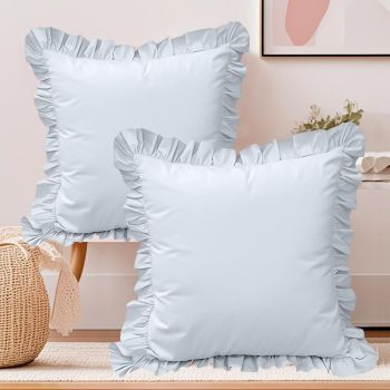 A set of two light blue pleated European style pillowcases, chic farmhouse European style pillowcases, retro super soft and breathable, suitable for bedrooms