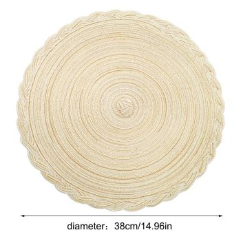 38cm Round Braided Placemats Set of 4, Washable Heat Resistant Circle Boho Place Mats for Kitchen Dining Table -（beige）