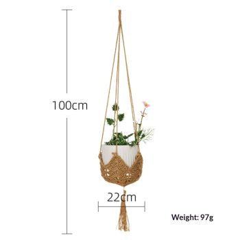 2pcs Handmade woven hemp rope flowerpot net bag Creative woven flowerpot hanging basket Indoor and outdoor hanging decorative flowerpot bag（Original color 100 * 22cm）