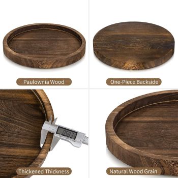 Wooden Tray for Coffee Table: Candle Holder Plate Round Decorative Serving Tray - Vintage Table Centerpiece Rustic Farmhouse Home Decor（Brown 24x24x3cm ）