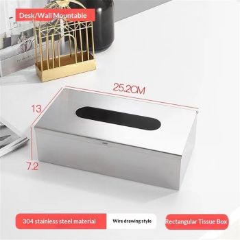 Rectangular Tissue Box Cover - Napkin Holder, Facial Tissue Storage Box - Decorative Holder for Bathroom, Bedroom, Nightstand, Office -304 Stainless Steel,（silvery）