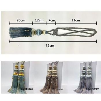 Paired Lantern Single Hanging Ball Tassels Curtains Buckle Sling Binding Lantern Tiebacks Handcrafted Braided Buckle Drapery Curtain Holdbacks Window Treatments for Home 2 Pack (Light Blue)