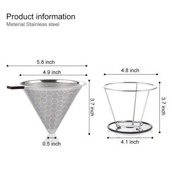 Pour Over Coffee Dripper, Reusable Stainless Pour Over Coffee Maker for (1-6Cup), Easy to Clean Paperless Pour Over Coffee Maker, Bracket type 1-6 people (honeycomb external network) (600 mesh)