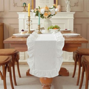 White ruffled wallpaper cotton fabric 35 * 120CM farmhouse countryside style ruffled wallpaper Valentine's Day bridal party wedding decoration, white