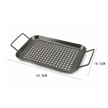 ​ BBQ Grill Pan, Non-stick Carbon Steel BBQ Grilling Tray Vegetable Grill Pans Grill Wok Cookware Grill Accessories with Handles for Outdoor Grill Vegetables, Fish, Meat, Kabobs​