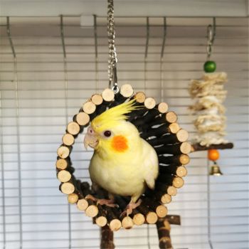 Parrot Swing Toys, Hanging Perch Stand, Natural Willow Wood Hammock, Bird Cage Accessories for Parakeets, Cockatiels, Lovebirds, Hamster, Rat（10*15cm）