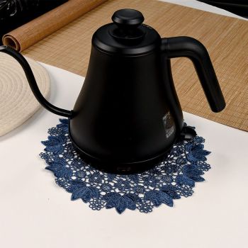 Blue embroidered heat-insulating coaster with anti slip hollow embroidery lace placemat, bowl and dish mat, ethnic style ornament（25cm）