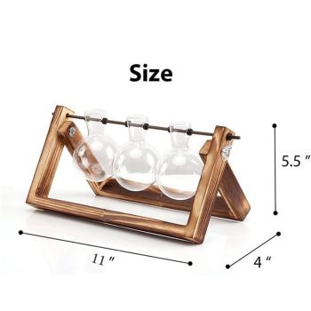 Plant Terrarium Propagation Station - 3 Glass Bulb Vases with Retro Wooden Stand Boho Desktop Planter for Hydroponics Home Garden Indoor Home Office Decor Unique Gifts for Women