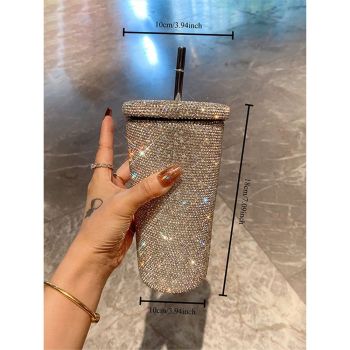 Diamond Bling Water Tumbler With Lid And Straw, Vacuum Insulated Stainless Steel, Reusable Large Handmade Sparkly Tumbler for Women, Mixed white diamond