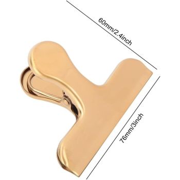 2pcs Metal sealing clip, stainless steel dovetail clip, food clip, bill clip, office folder, stationery clip（golden）