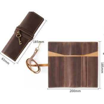 Leather Pen Case Imitation Cowhide Pen Curtain Partition Pencil Case Multifunctional Large Capacity Roll Up Pencil Case Brownprotective Cover ( Brown)