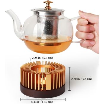 Teapot Warmer,Durable Tea Warmer for Heating Tea, Coffee, Milk & Food, Made Aluminum & Wood, Compatible with Most Standard Teapots