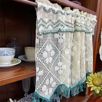 Vintage  countryside cotton thread hook flower lace cabinet curtain door curtain partition window kitchen cabinet half curtain short curtain（150*50cm）