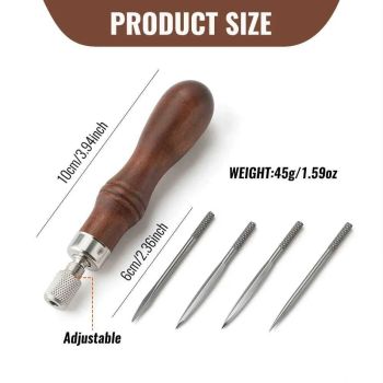 4 in 1 Wooden Handle Leather Craft Sewing Kit  DIY Hole Punch Tool for Leather Sewing Hand Stitching