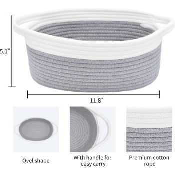 Rope Baskets for Gifts Empty, Decorative Storage Baskets for Nursery, Woven Gift Basket for Baby Shower, Dog Toy Basket with Handles for Living Room, - Grey+white