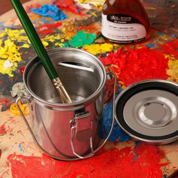 Paint Brush Washer,Airtight Stainless Steel Brush Cleaner for Oil Painting Acrylic,Brush Washer with Cleaning Beads and Wringer