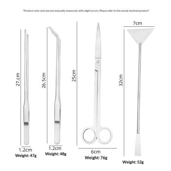 4pcs  Aquarium Tweezers Scissors Spatula, Stainless Steel Aquatic Plants Aquascaping Tools Set for Fish Starter Kits, Aquariums Tank and Terrarium