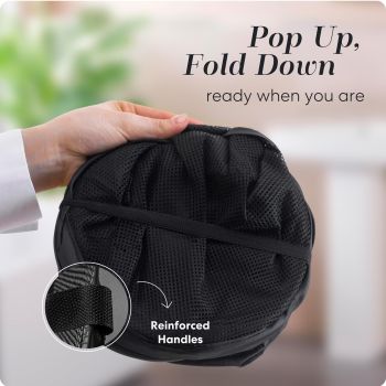 Popup Mesh Laundry Basket, Collapsible and Portable Clothes Washing Laundry Hamper with Reinforced Carry Handle (Black 2pcs)