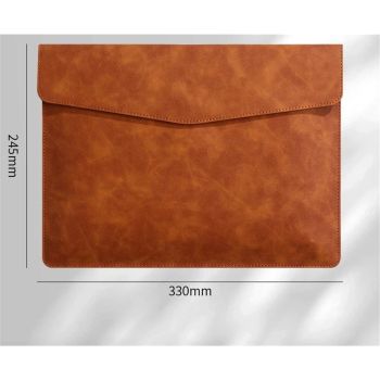 A4 PU Leather Envelope Documents File Portfolio Large Capacity Folders Travel Bag for Paper Letter Stationery Organizer and Tablet Case PC Sleeve (light brown）