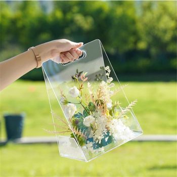 Acrylic Wedding Flower Basket Hand-Held Flower Bag Acrylic Bag Vase for Flowers, Decorative Acrylic Flower Bag for Party